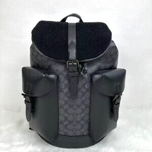 Coach Warner Backpack In Signature Canvas Leather Charcoal/Black NWT CY781 $750